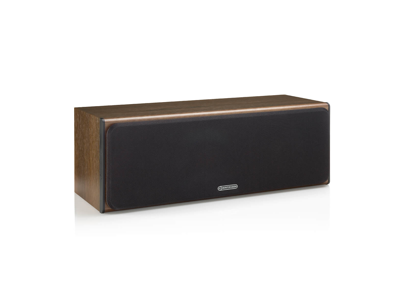 Bronze Centre, centre channel speakers, featuring a grille and a walnut vinyl finish.